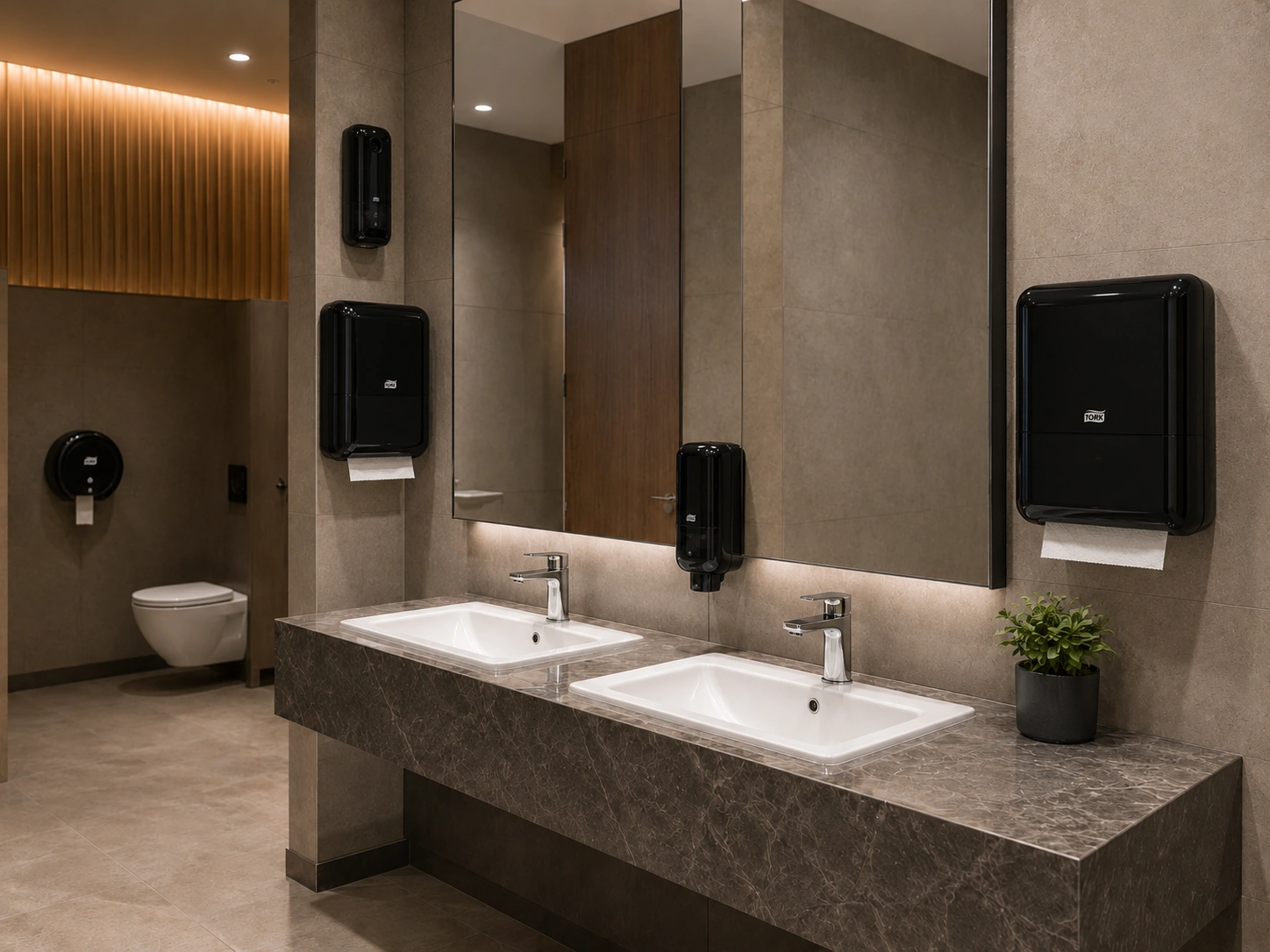 Area bagno professionale con dispenser coordinati